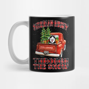 Christmas Siberian Husky Through The Snow Dog Santa Truck Tree Mug